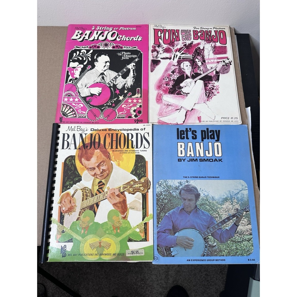 Vintage Mel Bay Banjo Instruction Book Lot 5-String Bluegrass Chords 4pc